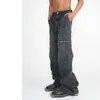 Men's Jeans 2023 Loose Straight Zipper Hip-Hop Overalls Large Pocket Frayed Wide-leg