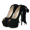 Kleidschuhe Größe 35-42 Pumps Schwarze Plattform High Heels für Frauen 2023 Mode Schnürung Bowknot Sommer Party Prom