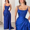 Elegancka królewska niebieska sukienki na studniówkę bez ramiączki satynową sukienki wieczorowe cekiny koraliki Plasy Formalne długie specjalne okazja sukienka imprezowa
