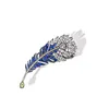 Broches ICEYY Luxe Zirconia Royal Blue Feather Broche Strass Voor Universele Mannelijke En Vrouwelijke Vest Pak Gift Items