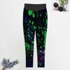 Active Pants Neon Paint Leggings Blue Pink Green Splatters Running Yoga Women Sexig estetiska Leggins Stretch Sports Tights