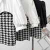 Women's Blouses Shirts Patchwork Women Summer Patchwork Houndstooth Shirts Short Puff Sleeve Black Blouse White Plaid Slim Shirt Crop Top Blusas Mujer J230802