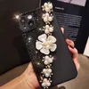 Cas de téléphone portable 3D Diamond Bling Pearl Flower Phone Case pour Samsung Galaxy S22 S21 S20 Plus + Ultra FE S10 Lite Note 8 9 10 20 Pro Soft Cover L230731