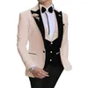 Men's Suits Burgundy Men Slim Fit One Button 3 Pieces Wedding Grooms Tuxedos (Jacket Vest Pants) Dinner Prom Dress Wear