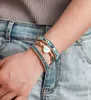 Charm Armband Luxury Leather Wrap Bling Blue Heart Opal Jaspers 3 Strands Statement Armband Handgjorda Bohemiska smycken Bijoux 230801