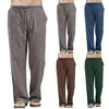 Pantalones de hombre Hombre Casual Lino Trabajo Verano Primavera Sólido Verde Marrón Recto Golf Largo