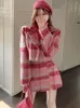 Casual Dresses Autumn And Winter Sweet Pink Fragrant Cotton Vintage Woolen Coat Set Women's High Waist Skirt Two Piece