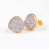 Stud Earrings BOROSA 5Pair/lot Fashion Charm Gold Color 12mm Triangle Natural Titanium AB Crystal Druzy Geode G0881