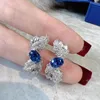 Oorknopjes 925 Zilveren Veer Oorbel Bling Blauw Zirkoon Vrouwen Eenvoudige Temperament Prachtige Fijne Sieraden 2023