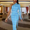 Casual Dresses Blue And White Striped Bodycon Dress Women Lines Print Sexy Maxi Long Sleeve Streetwear Graphic Birthday Present