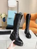 العلامة التجارية الفاخرة Martin Womens Knee Boots Platform Heel 6cm Lace Up Winter Tops Shoes Size 35-41