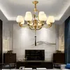 Lampes suspendues All Copper Chandelier Lamp In The Living Room Chinese Style Restaurant Retro Villa Hall