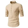 Men's Casual Shirts High Quality Henley Collar Long Sleeved Striped Shirt Pullover T-shirt