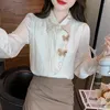 Blusas femininas outono manga longa camisa chiffon roupas primavera e outono 2023 blusa chique linda borboleta bordado blusas