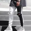 Jeans masculino branco skinny rasgado de algodão elástico fino ajuste hip hop jeans esfarrapado casual para jogging calças