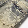 Jeans Homme Bleu Dégradé Gris Déchiré Homme Gratté Imprimé Étoile Doux Décontracté Coton Tendance Jeunesse Détresse Stretch Rue Haute