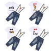 Conjuntos de roupas 0 24m Baby meninos roupas Roupa Cartoon Cartigo Impresso Romper com calça de gentlem de suspensório rasgado para jeans para aniversário 230802