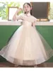 2023 Paillettes Robes De Fille De Fleur Pour Les Mariages Nouveau Rose Or Dentelle Paillettes Arc Piano Pageant Robe Off Shoudler Filles Pageant Robe Enfants Communion Robes