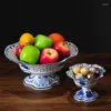 Plates Chinese Blue And White Porcelain Fruit Plate Hollow Out High Foot Basket Living Room Decor Home Underglaze Color