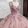 2024 rosa quinceanera klänningar sexiga spaghettiremsapplikationer pärlor älskling handgjorda 3dflower bollklänningar vestidos de 15 anos