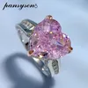 Wedding Rings PANSYSEN Romantic Heart Cut 11MM Pink Sapphire High Carbon Diamond Wedding Engagement Ring Luxury Solid Silver 925 Fine Jewelry 230802