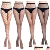 Chaussettes Bonneterie Collants en maille noire Femmes Y Fish Net Collants Femme Longue Cuisse Haute Bas Sur Le Genou Médias Drop Livraison Appar Dh5Op