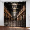 Curtain Farm Warehouse Wooden Door Old Retro Print Drape Thin Window Curtains For Living Room Bedroom Decor 2 Pieces