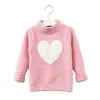 T-shirts Mädchen Pullover Frühling Herbst Koreanische Jacquard Strickwaren Liebe Halb Hohe Kragen Kinder Kleidung Rand Plüsch Top 230802