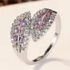 Cluster anneaux moonrocy cz mariage couleurs argent feuille cubique violet cristal anneau pour les femmes baisse des bijoux de fête en gros