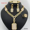 Bröllopsmycken uppsättningar Dubai Gold Plated Set Square Pendant Halsbandörhängen Ring Armband för kvinnor Bride Party 230801