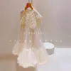 Girl s Dresses Elegant Pearl Cape Toddler Girls Summer Dress for Kids Bell Bottom Princess Shiny Children Party Gown Birthday Costume 230802