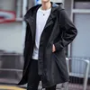 Herrgravrockar Spring Autumn Long Coat Men mode huva vindbrytare svart överrock casual jackor koreanska plus storlek 8xl toppar