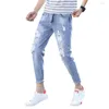 Jeans pour hommes Cool Men Solid Color Dressing Up Pantalon en denim coupe slim élastique léger