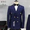 Costumes pour hommes 2023 mode hommes loisirs Boutique Double boutonnage métal Plaid costume manteau pantalon 2 pièces ensembles mâle robe Blazers veste pantalon