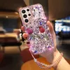 Cas de téléphone portable 3D Papillon Bling Rose Diamant Chaîne Téléphone Cas Pour Samsung S23 S22 S21 S20 Plus + Ultra FE S9 S8 S10 Lite Note 10 20 Pro L230731