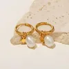 Hoop Earrings Charm Star Freshwater Pearl Drop Earring For Women Stainless Steel Gold Plated Fashion Jewelry Party Gift