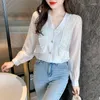 Blouses pour femmes 2023 Printemps Mode Française Falbala Tempérament Noeud Chinois Bouton Élégant All-match Femmes Chemises À Manches Longues Top Z263