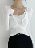 Women's T Shirts Irregular Two Piece Set Crop Women Girl Tight Fitting Camisole Female Long Sleeve Stylish Solid Color Bottom Shirt