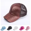 قبعات الكرة اللمعان كاب البيسبول نساء Snapback Dad Hat Mesh Trucker Messy Bun Summer Summer Natgal Female Hip Hop