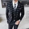 Männer Anzüge 2023 Jacke Weste Hosen Herbst Und Winter Drei-stück Anzug Koreanischen Stil Schlank Plaid