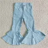 Kleidungssets für Kinder, Denim, weites Bein, ausgestellte Bell-Bottom-Hose, Mädchen-Boutique, einfarbig, Großhandel, elastischer Stoff