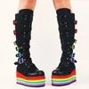 Boots Gigi Brand Big Size 43 Fashion Gothic Rianbow Platform Buckles Zipper Colorful Great Quality Motorcykel Kvinnor Skor 230801