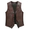 Men's Vests Men 2023 Spring Autumn Vintage Genuine Leather Vest Male Multi-Pockets Sleeveless Jacket Real Cowhide Waistcoat D408