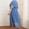 Sıradan Elbiseler Kadın Yaz Elbisesi V Boyun Yüksek Bel Tasarım Tek renkli çiçek baskısı Orta Kollu Bir Çizgi Uzun