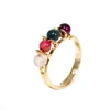 Multicolor Round Agate Rings for Women Wire Wrap Resizable Gold Color Handmade Finger Jewelry