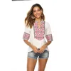 Women's Blouses Mexican Embroidered Tops Bohemian Style V-neck Peasant Summer Half Sleeve Shirt Boho Tunic Hippie Clothes Female