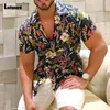 Camicie casual da uomo Plus Size 3xl Abbigliamento da uomo 2023 Summer Beach Top Model Camicette con stampa floreale Camicia da uomo a maniche corte Blusas