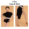 Bühnenkleidung Latin Dance Tops für Mädchen Schwarzer Rock Rückenfrei Kostüm Designer Kleidung Cha Dancewear Salsa Tanzen Outfit JL3034