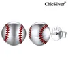 Stud Earrings ChicSilver 925 Sterling Silver Ball For Women Men Baseball Sports Accessories Jewelry Fans Gift