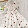 Abiti da festa Stampa di frutta Abito longuette sottile Donna Estate Giapponese Elegante Preppy Carino Manica corta Harajuku Dolce Casual Una linea